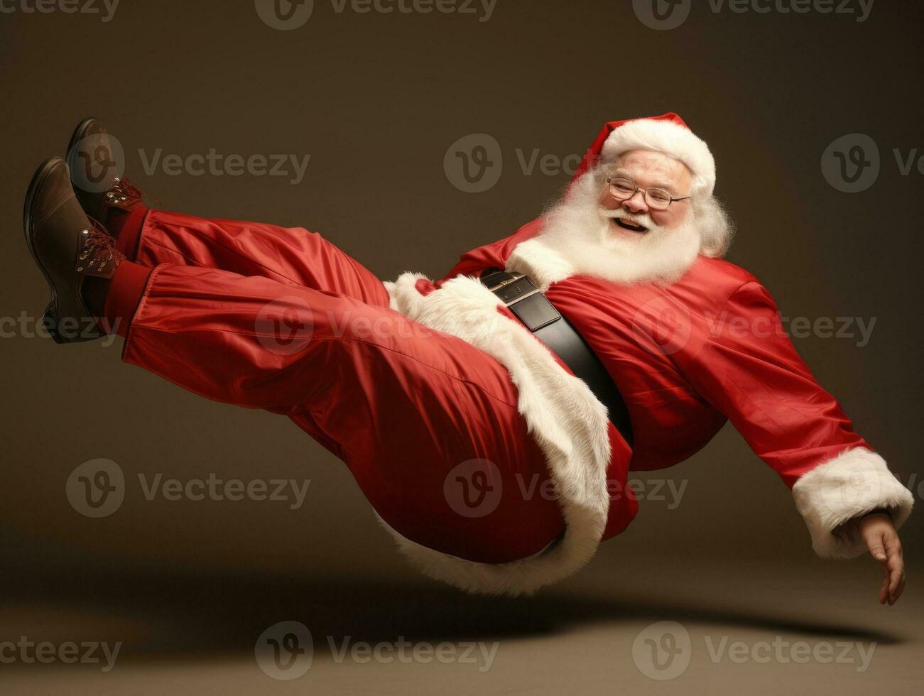 Man dressed as Santa Claus in playful pose on solid background AI Generative photo