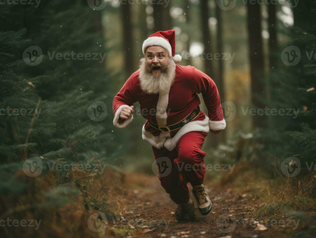 Man dressed as Santa Claus in playful pose on solid background AI Generative photo