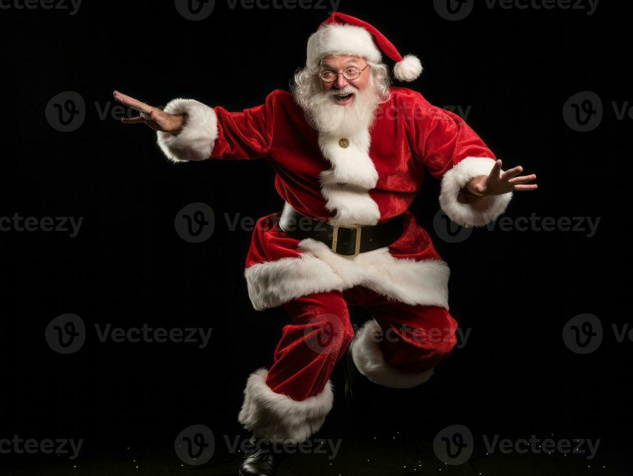 Man dressed as Santa Claus in playful pose on solid background AI Generative photo