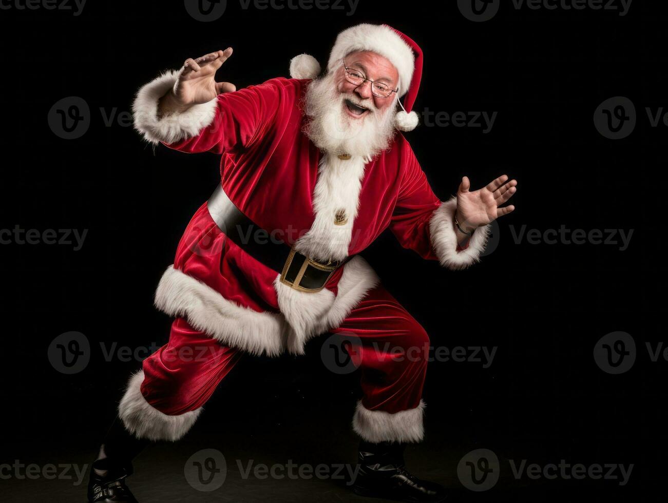 Man dressed as Santa Claus in playful pose on solid background AI Generative photo