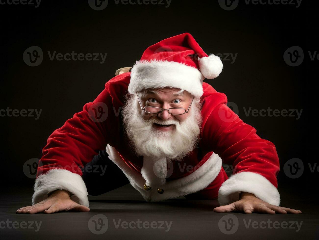 Man dressed as Santa Claus in playful pose on solid background AI Generative photo