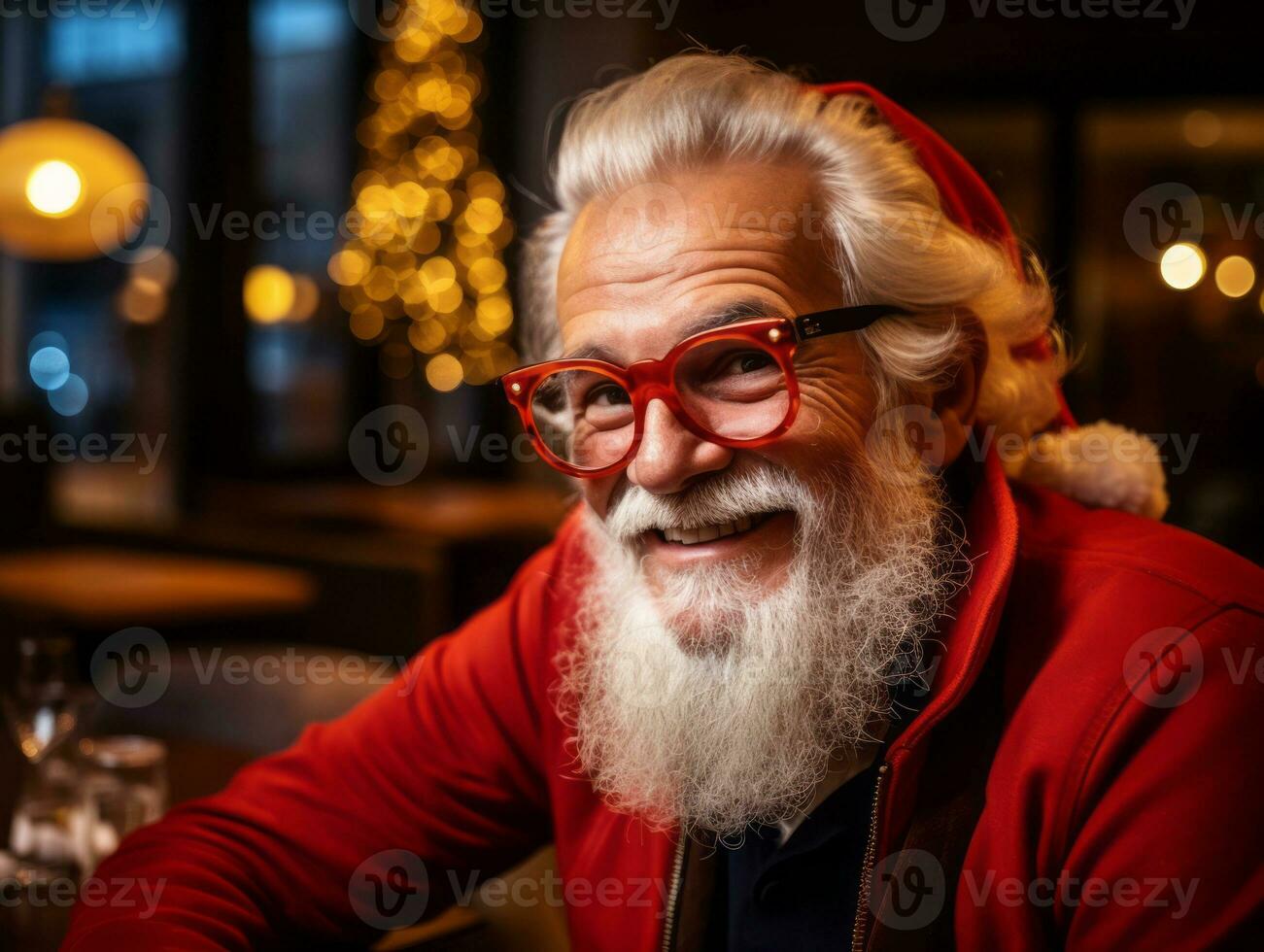 Man dressed as Santa Claus in playful pose on solid background AI Generative photo