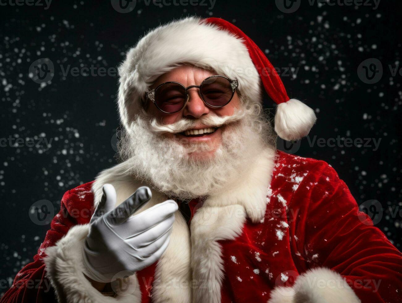 Man dressed as Santa Claus in playful pose on solid background AI Generative photo