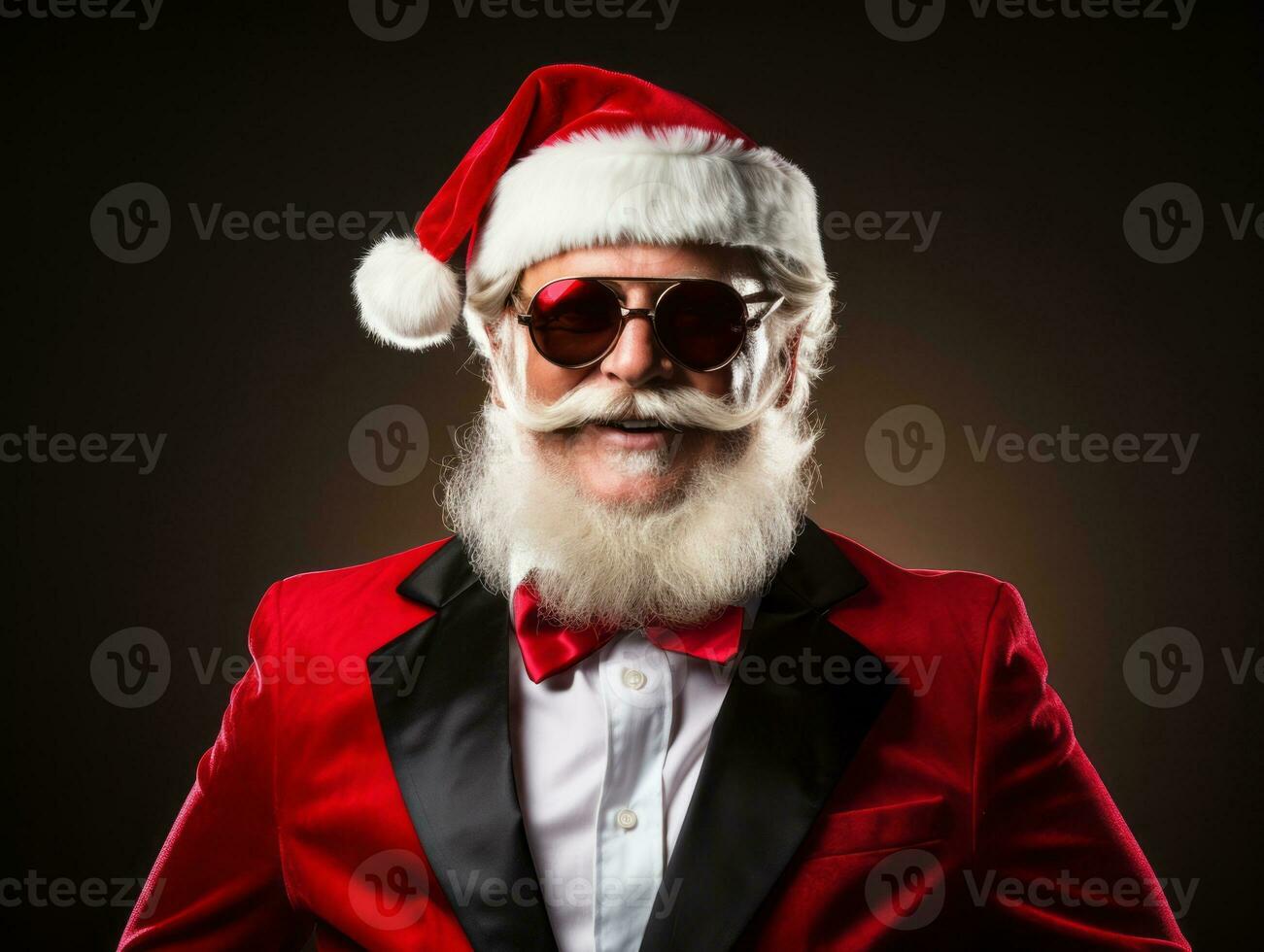 Man dressed as Santa Claus in playful pose on solid background AI Generative photo