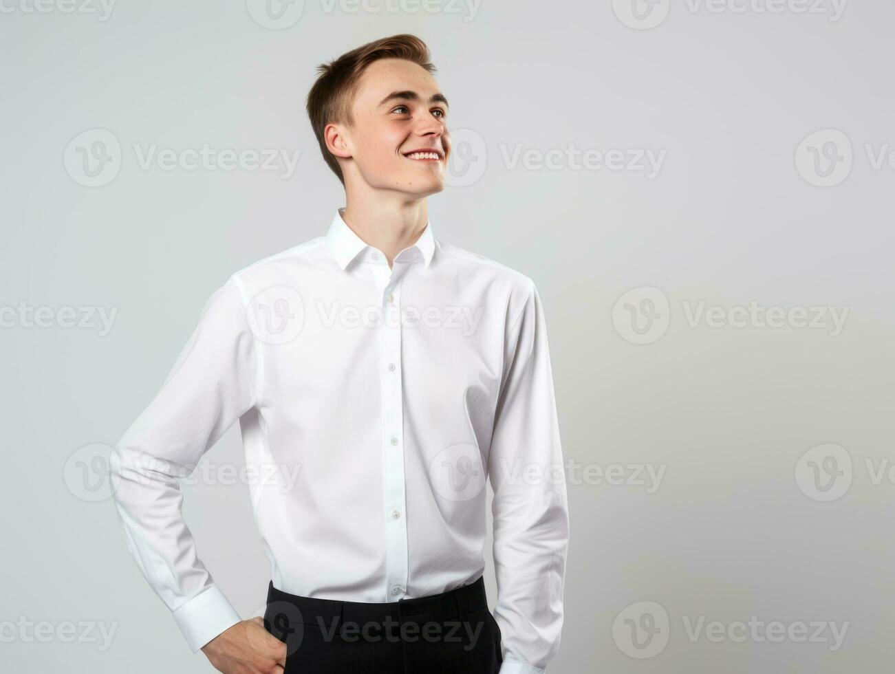 joven hermoso hombre emocional gestos en sólido antecedentes ai generativo foto