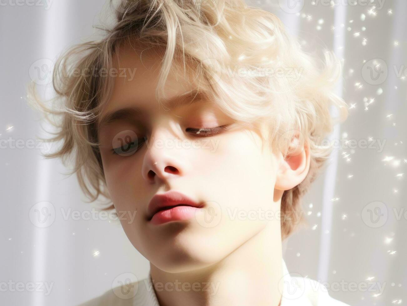 Young handsome man emotional gestures on solid background AI Generative photo