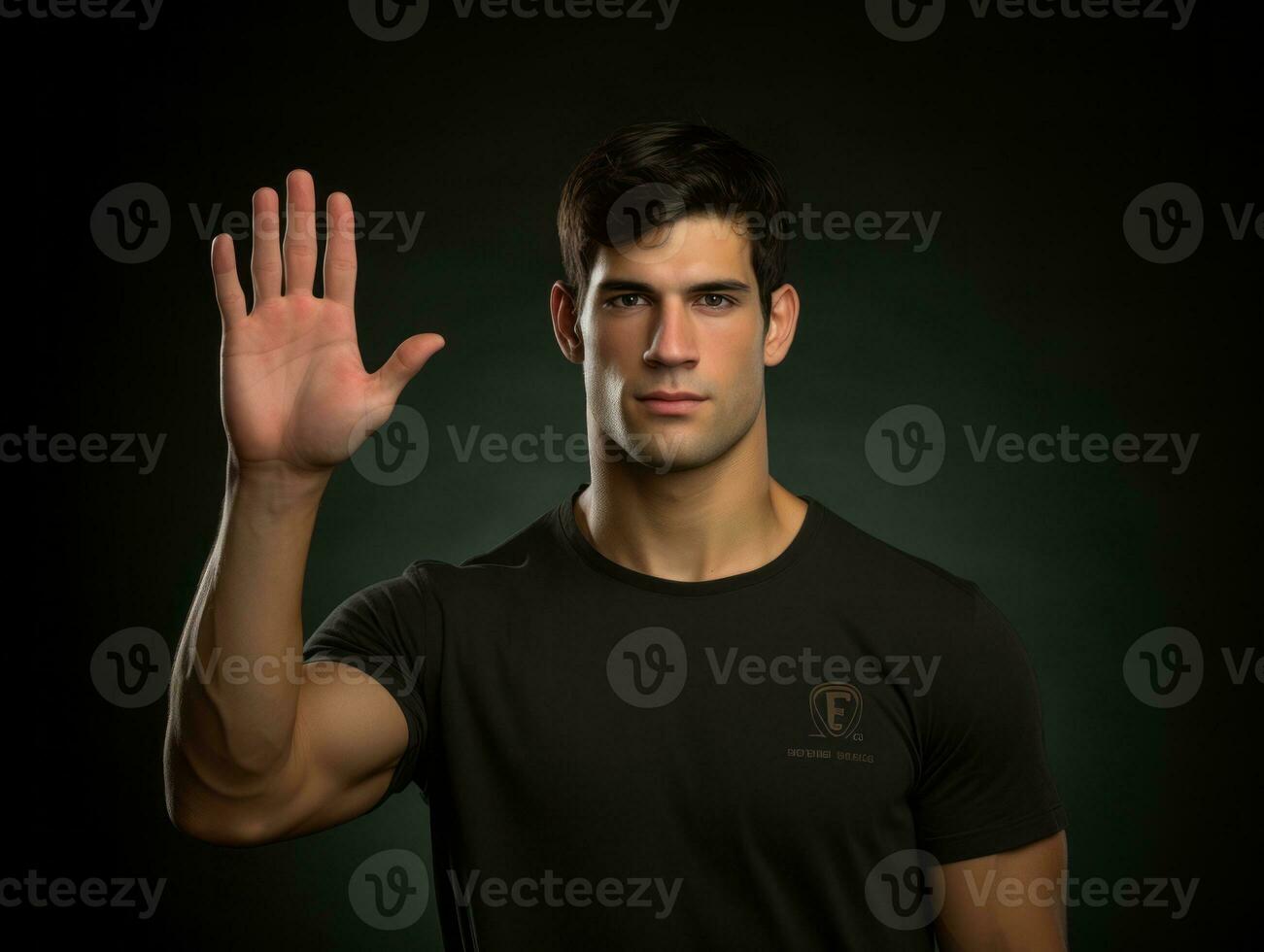 Young handsome man emotional gestures on solid background AI Generative photo