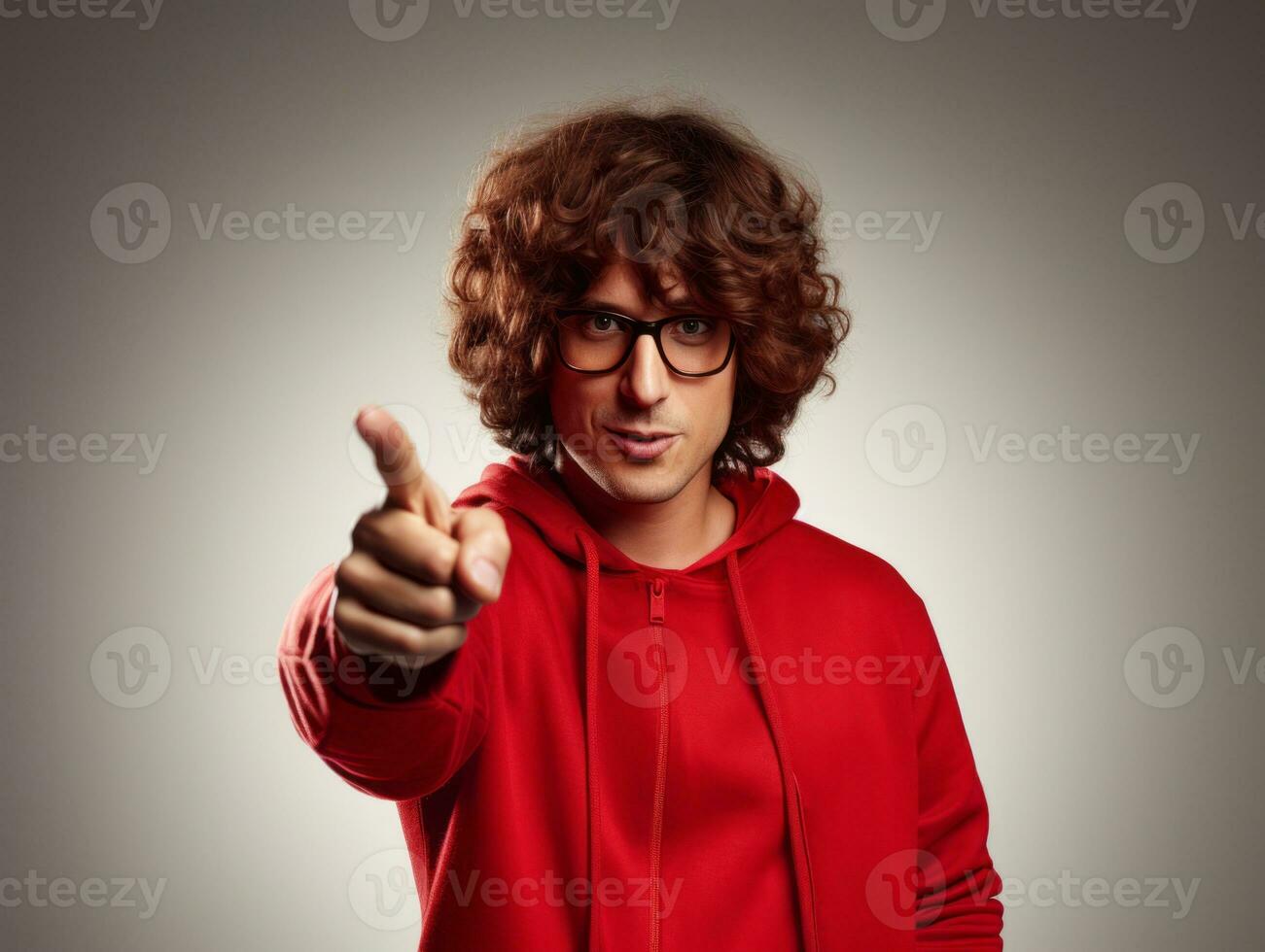 Young handsome man emotional gestures on solid background AI Generative photo