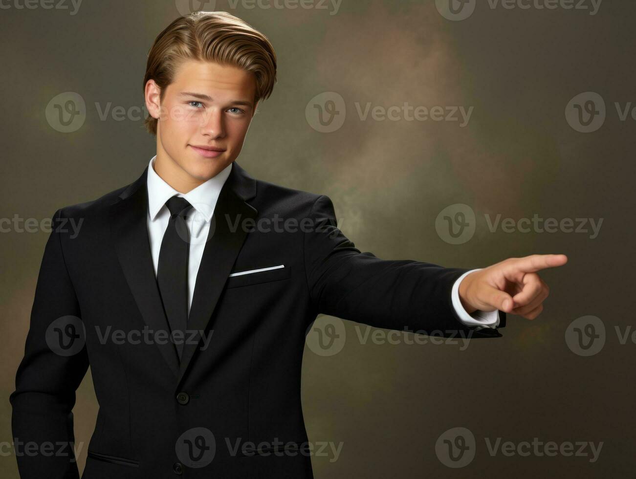 Young handsome man emotional gestures on solid background AI Generative photo