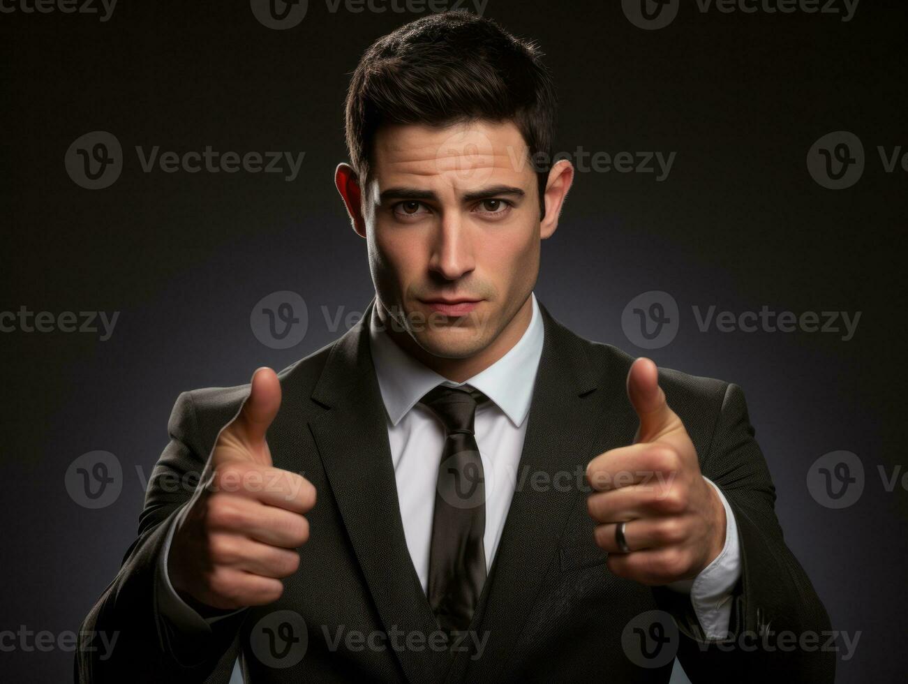 Young handsome man emotional gestures on solid background AI Generative photo