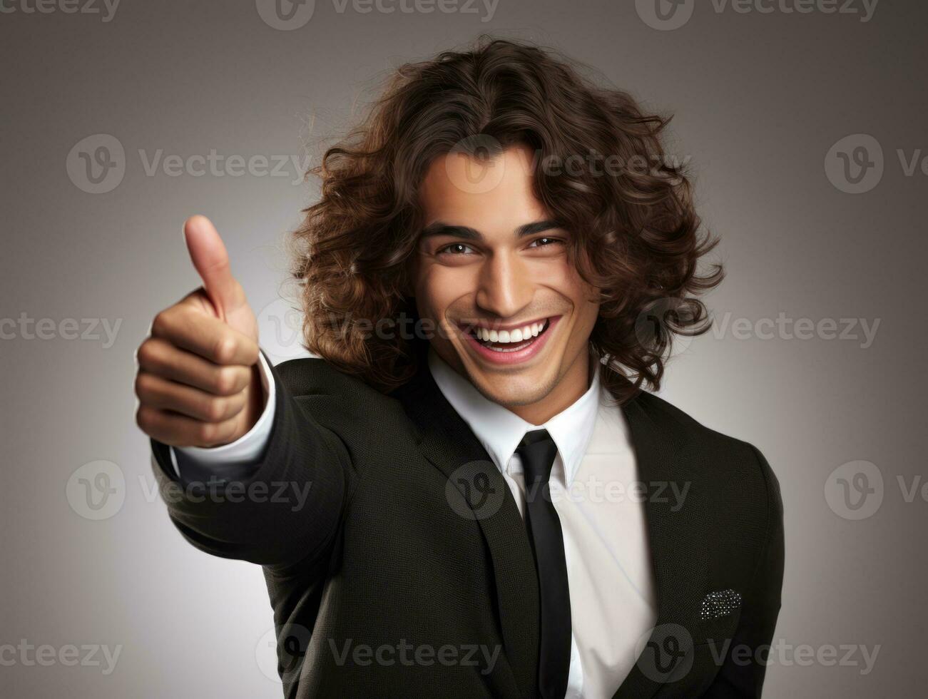 Young handsome man emotional gestures on solid background AI Generative photo