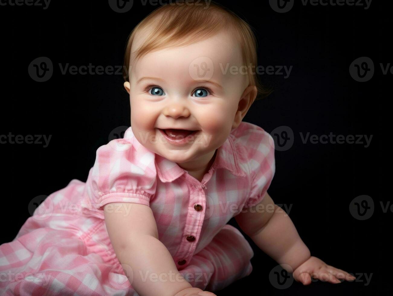 Adorable baby with vibrant clothing in a playful pose AI Generative photo