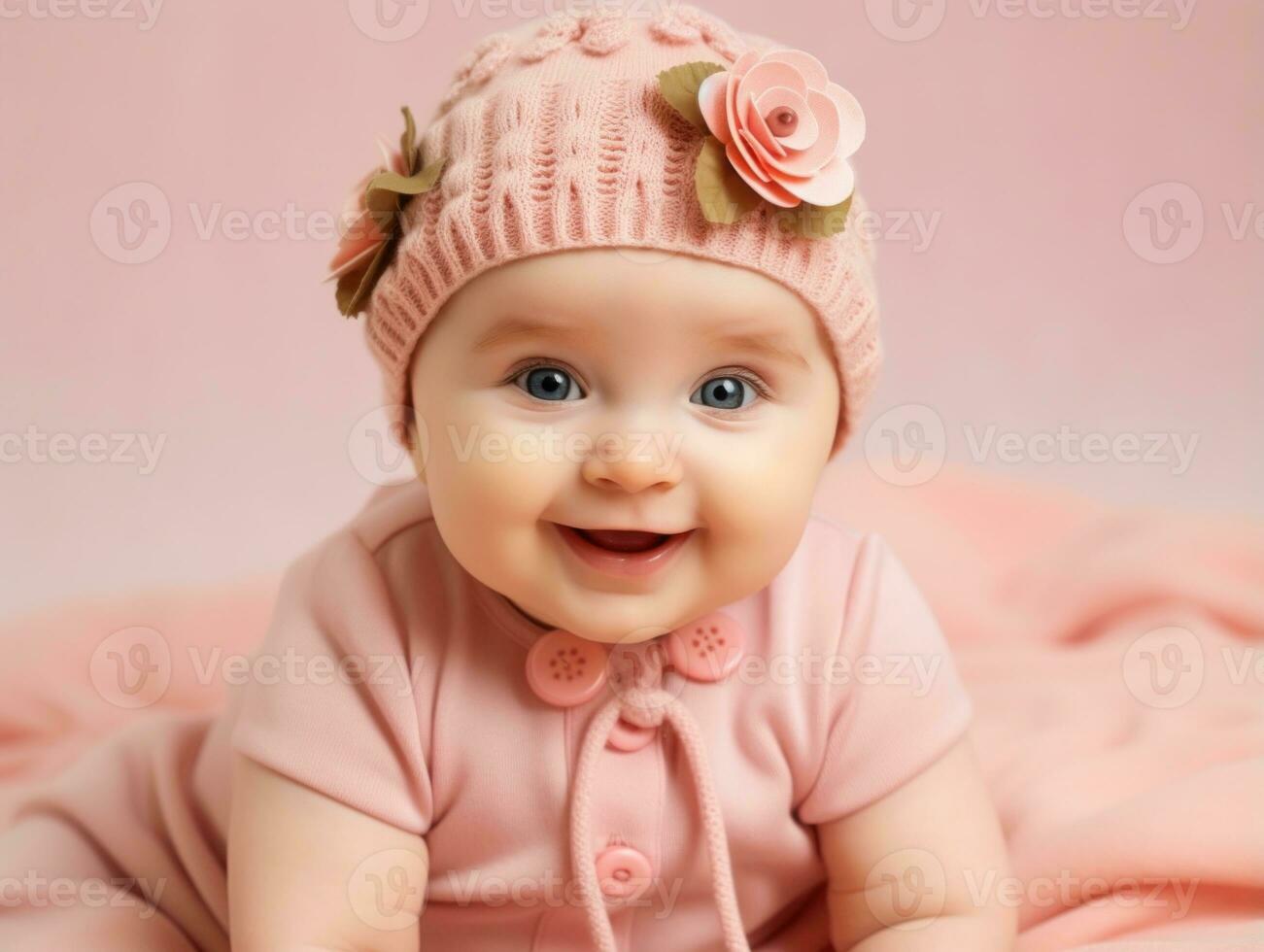 Adorable baby with vibrant clothing in a playful pose AI Generative photo