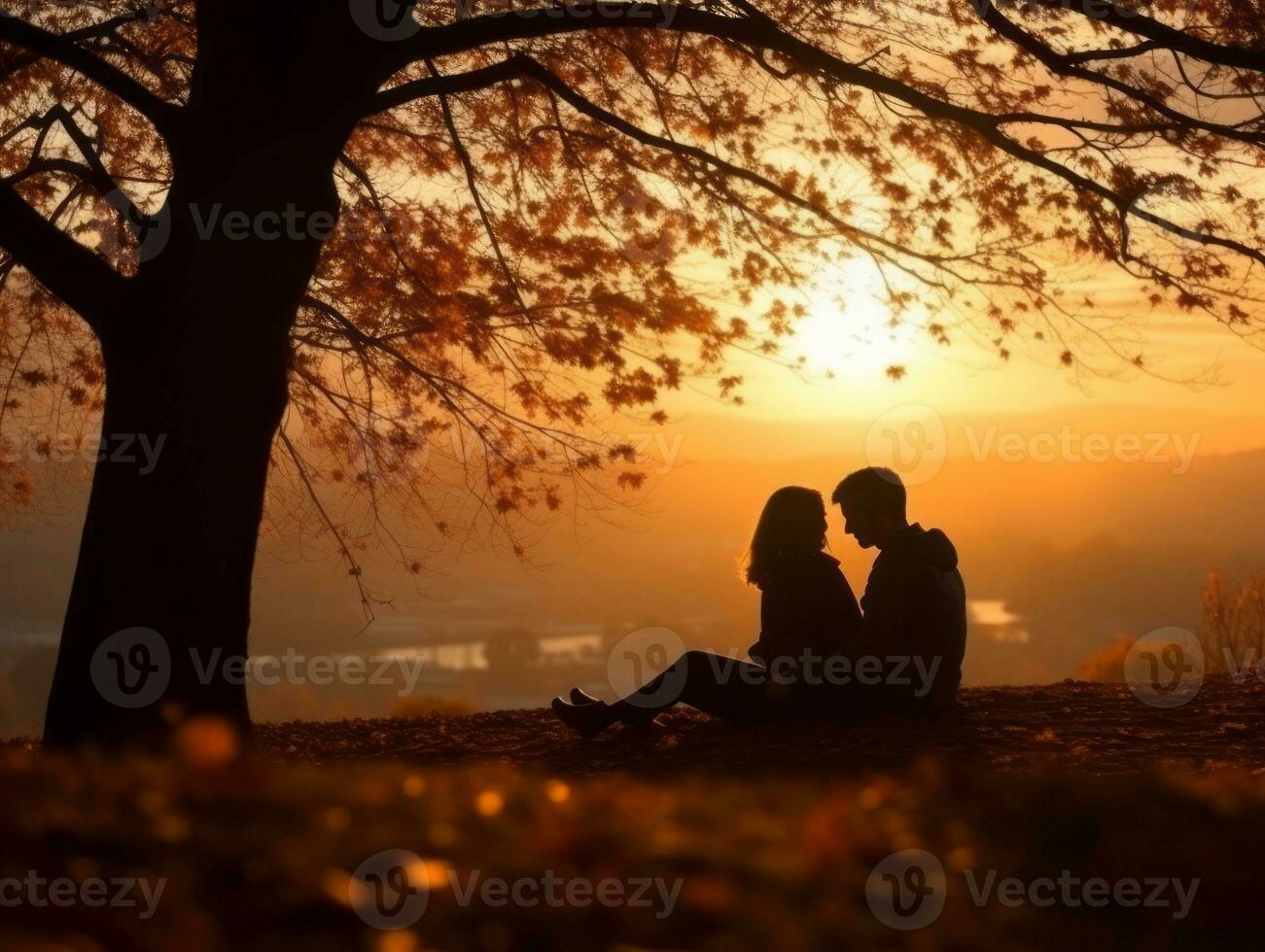 amoroso Pareja es disfrutando un romántico otoño día ai generativo foto