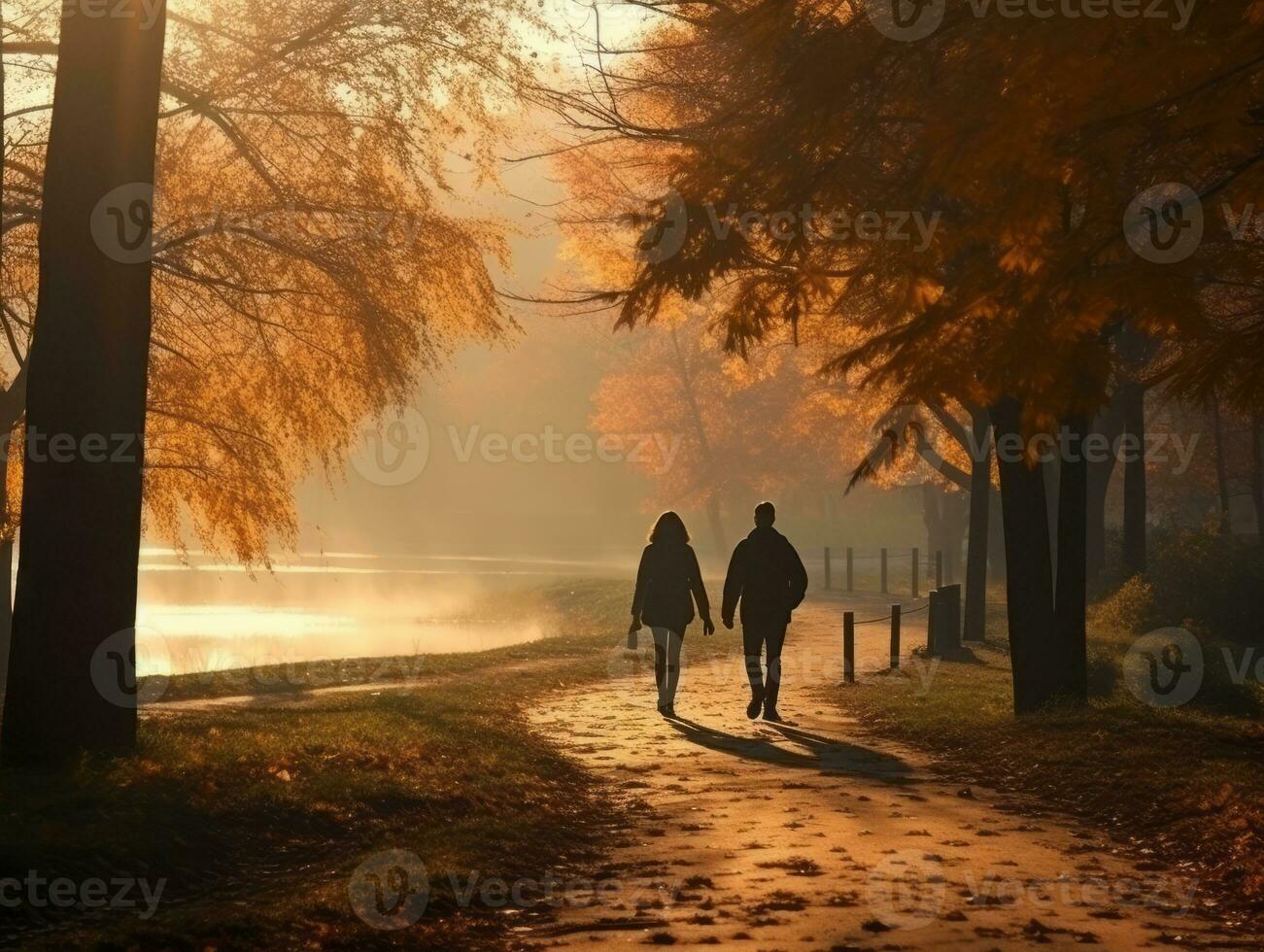 Loving couple is enjoying a romantic autumn day AI Generative photo