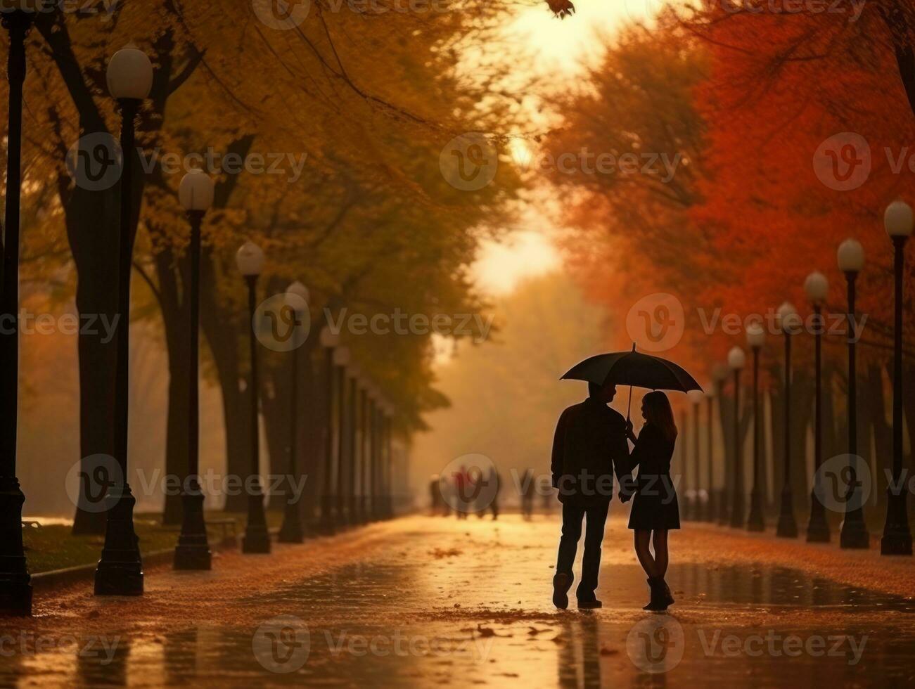 Loving couple is enjoying a romantic autumn day AI Generative photo