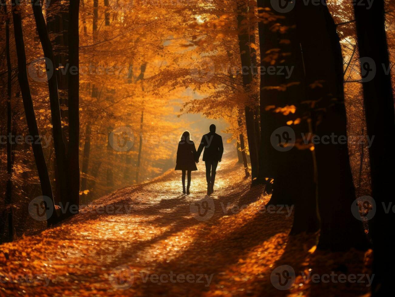 Loving couple is enjoying a romantic autumn day AI Generative photo