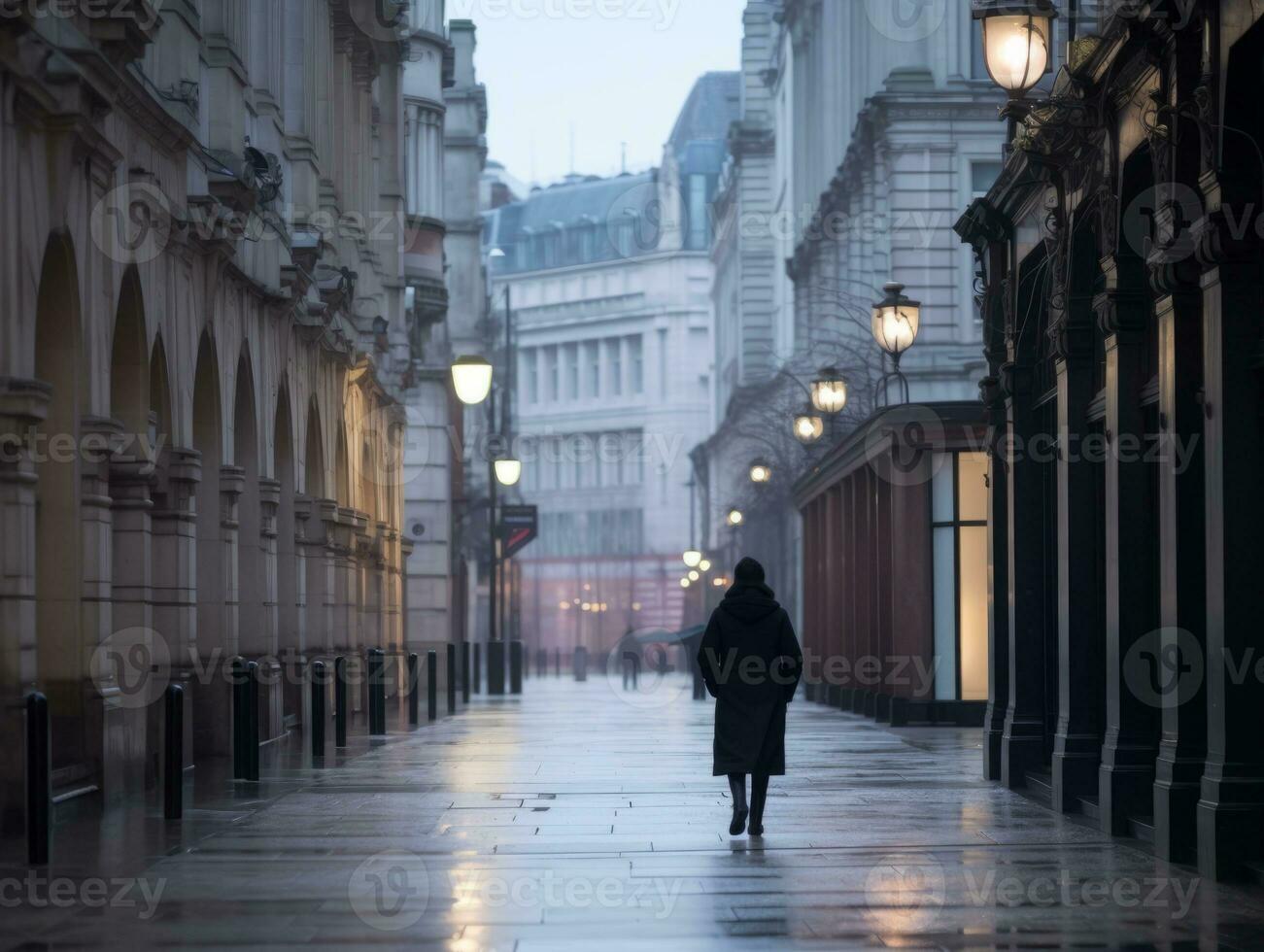 Woman enjoys a leisurely walk in the heart of the city AI Generative photo