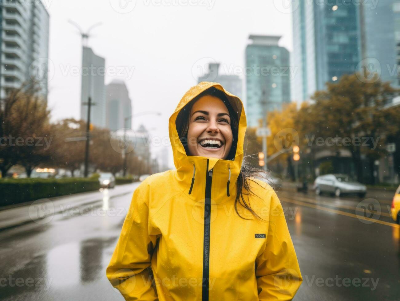 Woman enjoys a leisurely walk in the heart of the city AI Generative photo