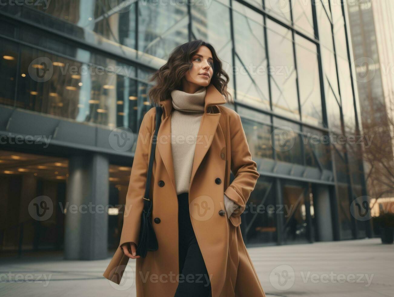 Woman enjoys a leisurely walk in the heart of the city AI Generative photo