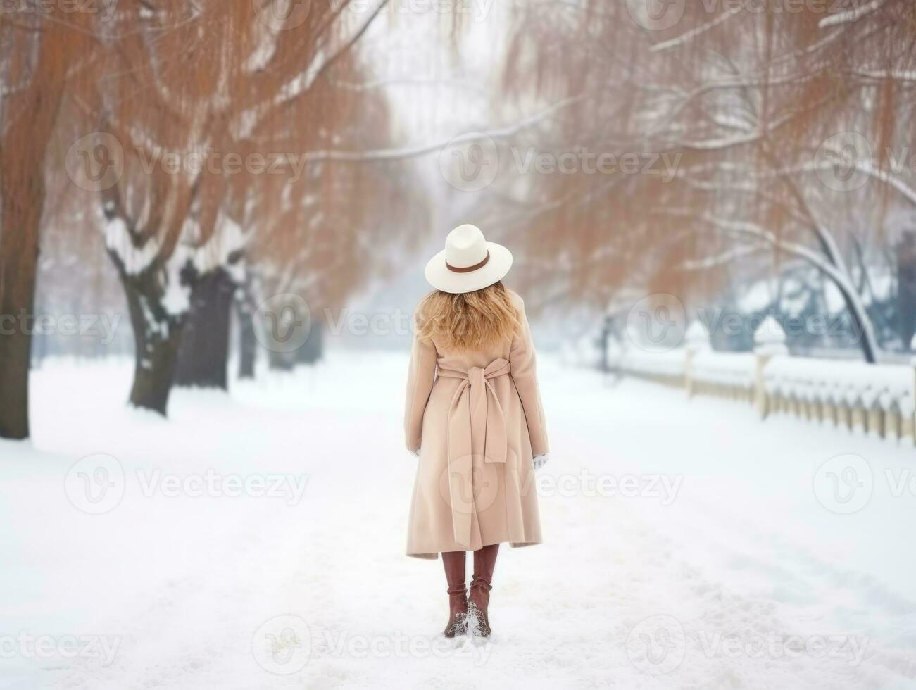 Woman enjoys a leisurely walk in the winter day AI Generative photo