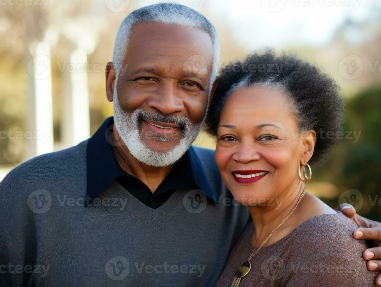Loving old african american couple is enjoying a romantic winter day AI Generative photo