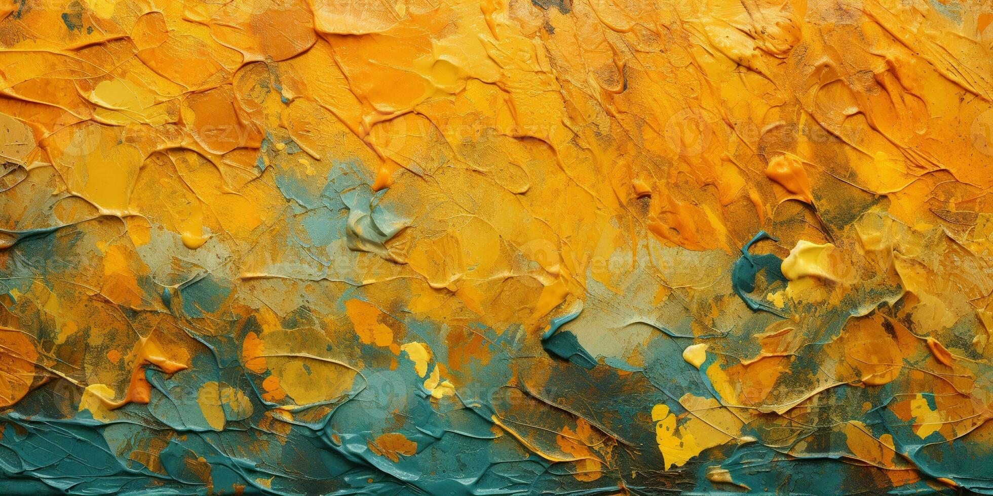 Generative AI, Closeup of impasto abstract rough autumn colors art painting texture, orange fall background photo