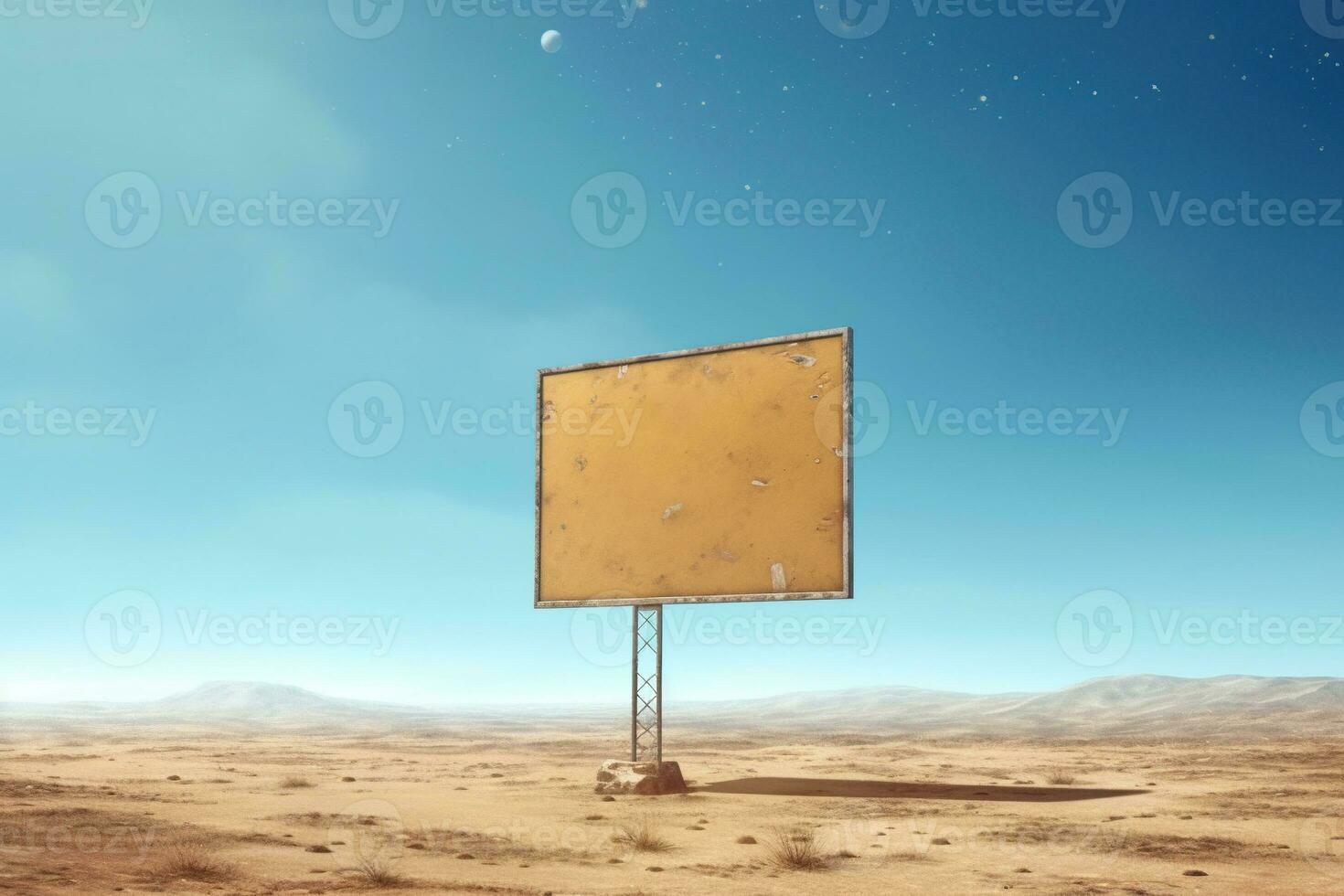 Generative AI, vintage empty sing or billboard in the desert of alien planet, in the space photo