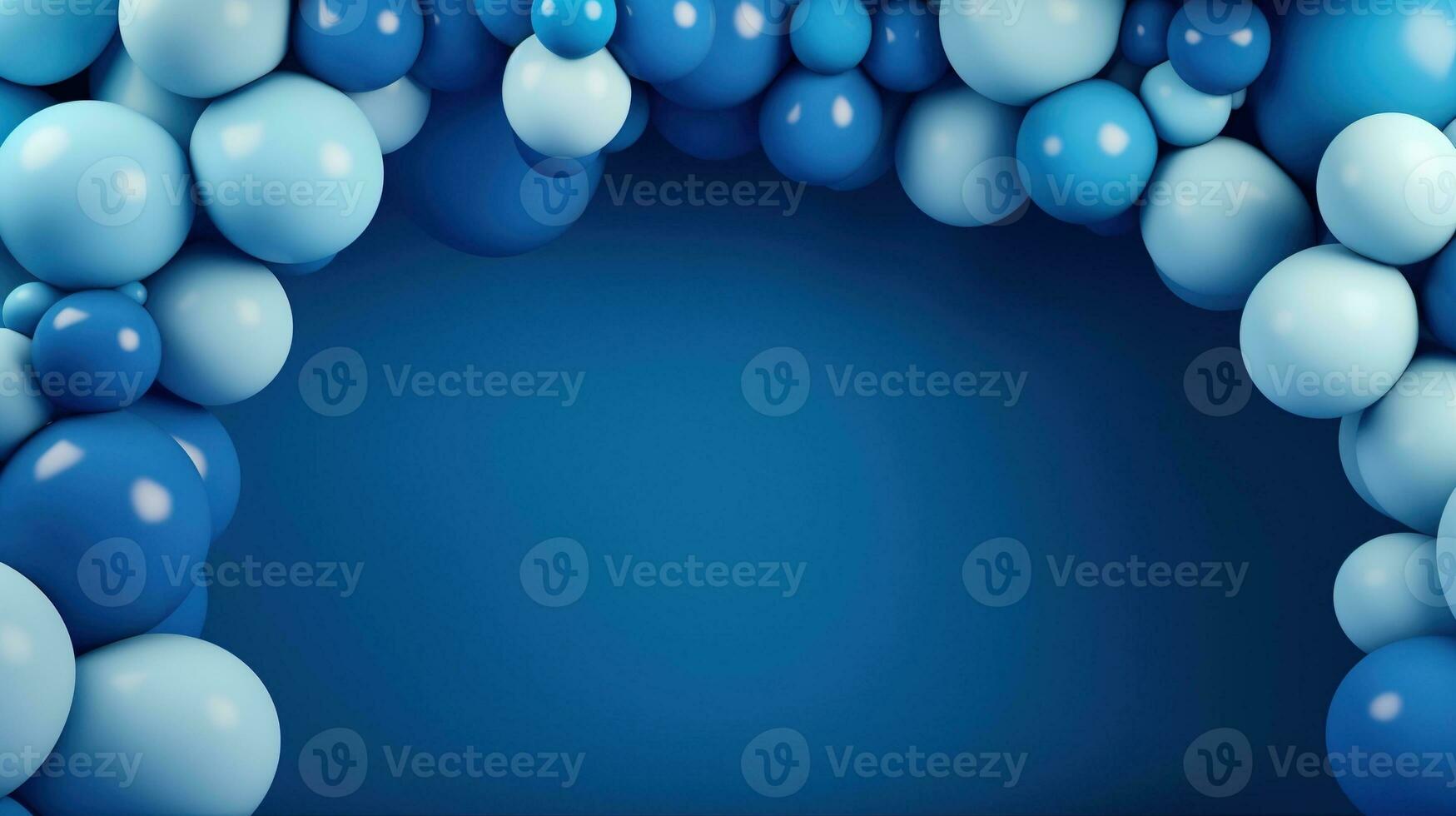 Generative AI, arch of blue balloons. Birthday party for boy 3d background, shower. Mockup, template for greetiing card. photo