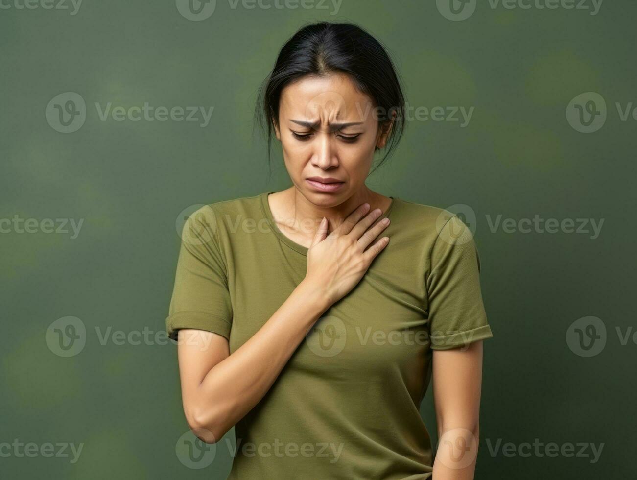 40 year old asian woman in emotional dynamic pose on solid background AI Generative photo