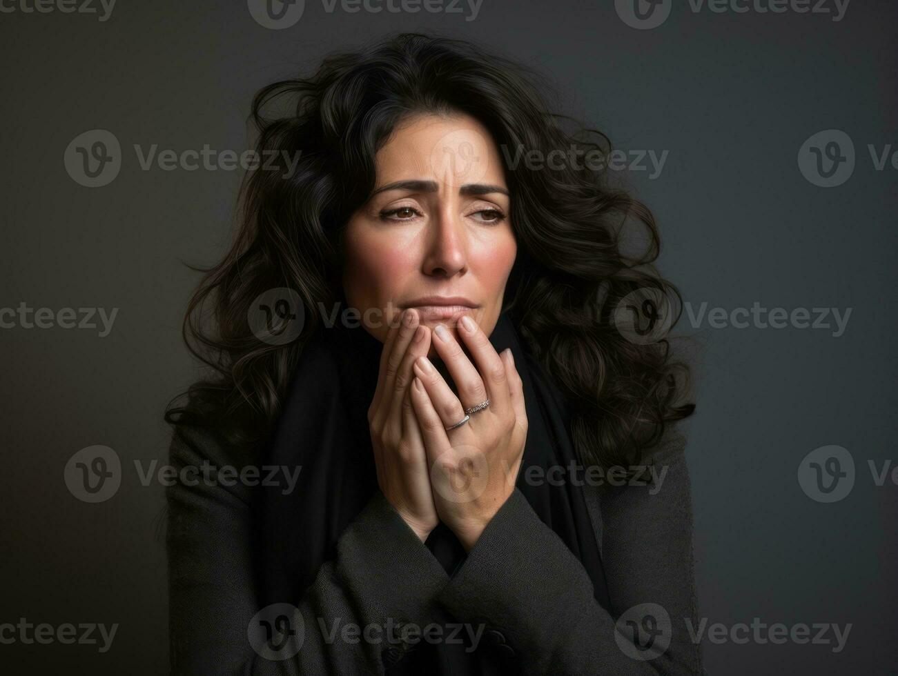 40 year old mexican woman in emotional dynamic pose on solid background AI Generative photo