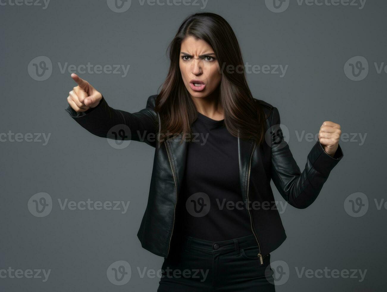 40 year old mexican woman in emotional dynamic pose on solid background AI Generative photo