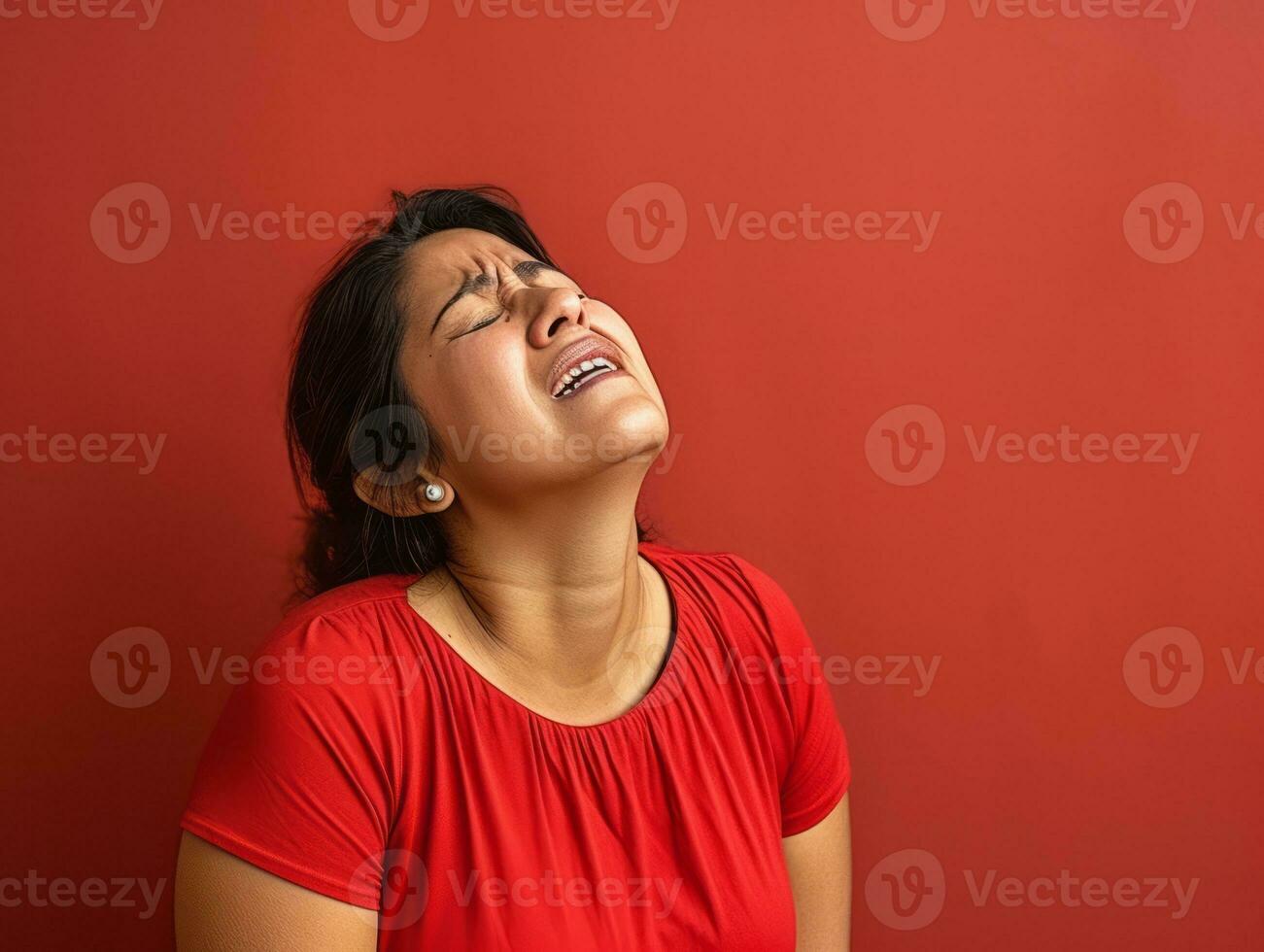 40 year old mexican woman in emotional dynamic pose on solid background AI Generative photo