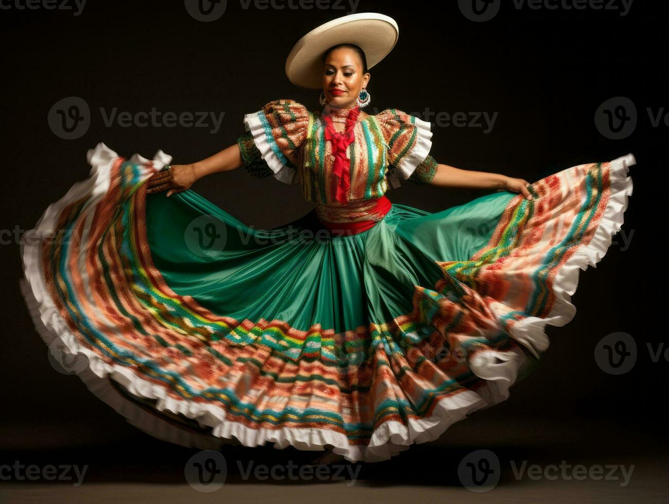 40 year old mexican woman in emotional dynamic pose on solid background AI Generative photo