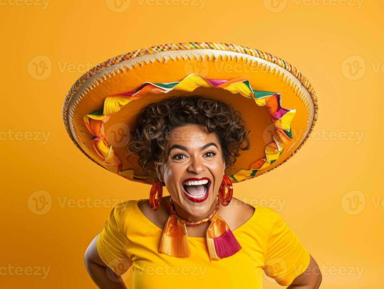 40 year old mexican woman in emotional dynamic pose on solid background AI Generative photo