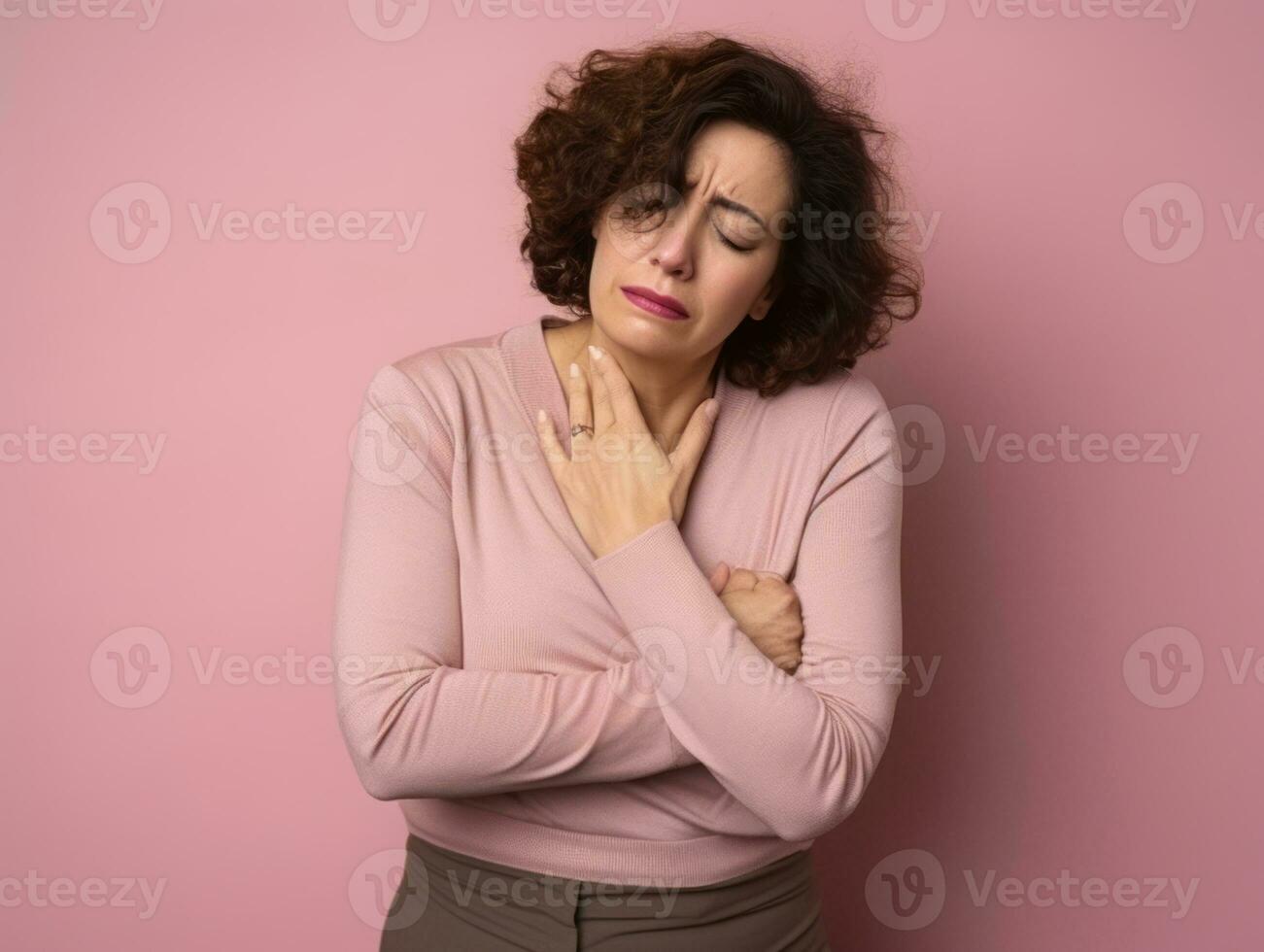 40 year old mexican woman in emotional dynamic pose on solid background AI Generative photo