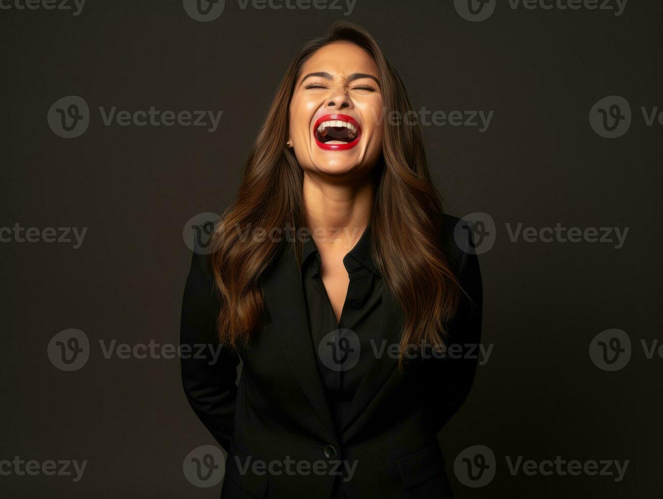 40 year old mexican woman in emotional dynamic pose on solid background AI Generative photo