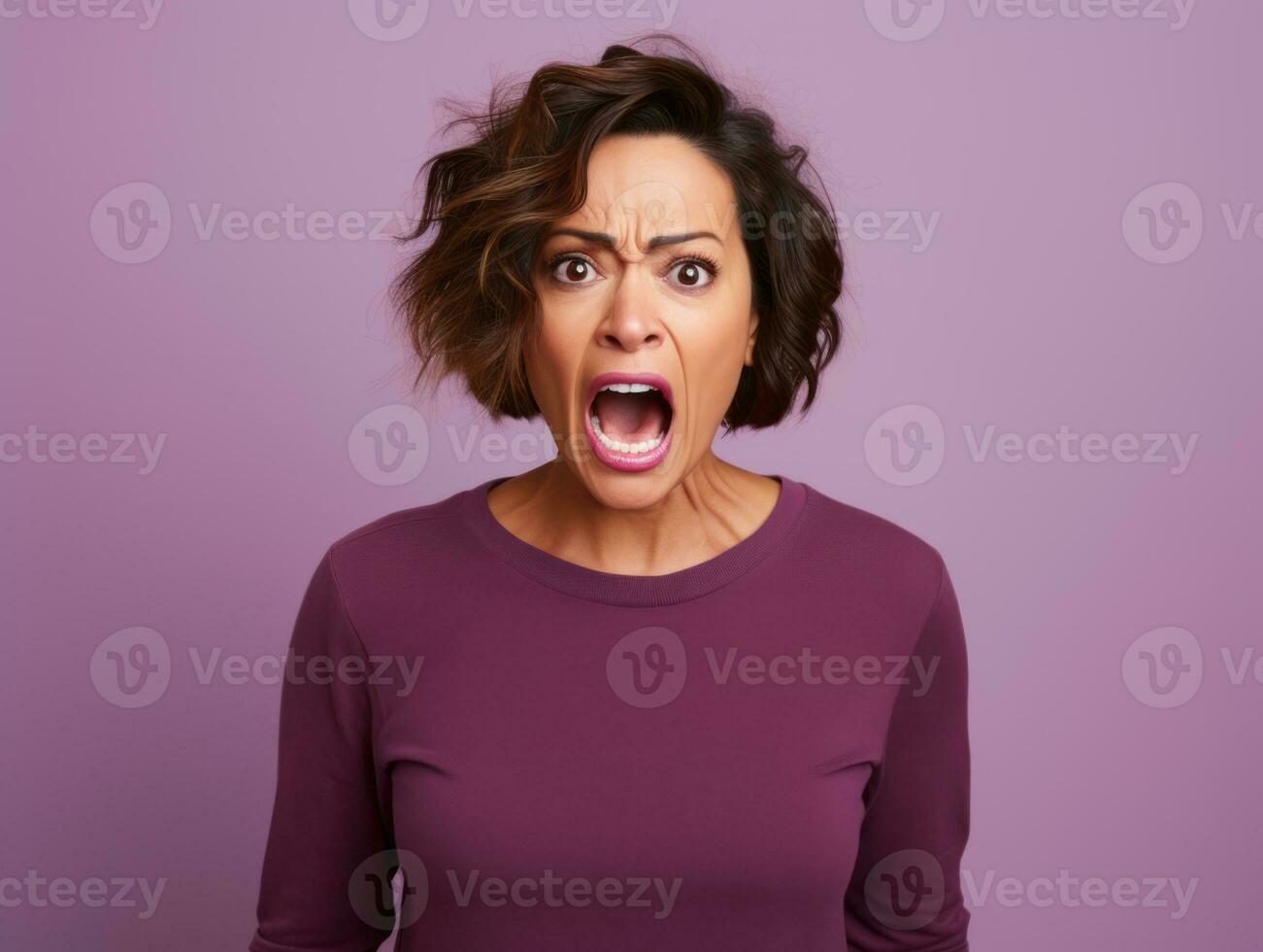 40 year old mexican woman in emotional dynamic pose on solid background AI Generative photo