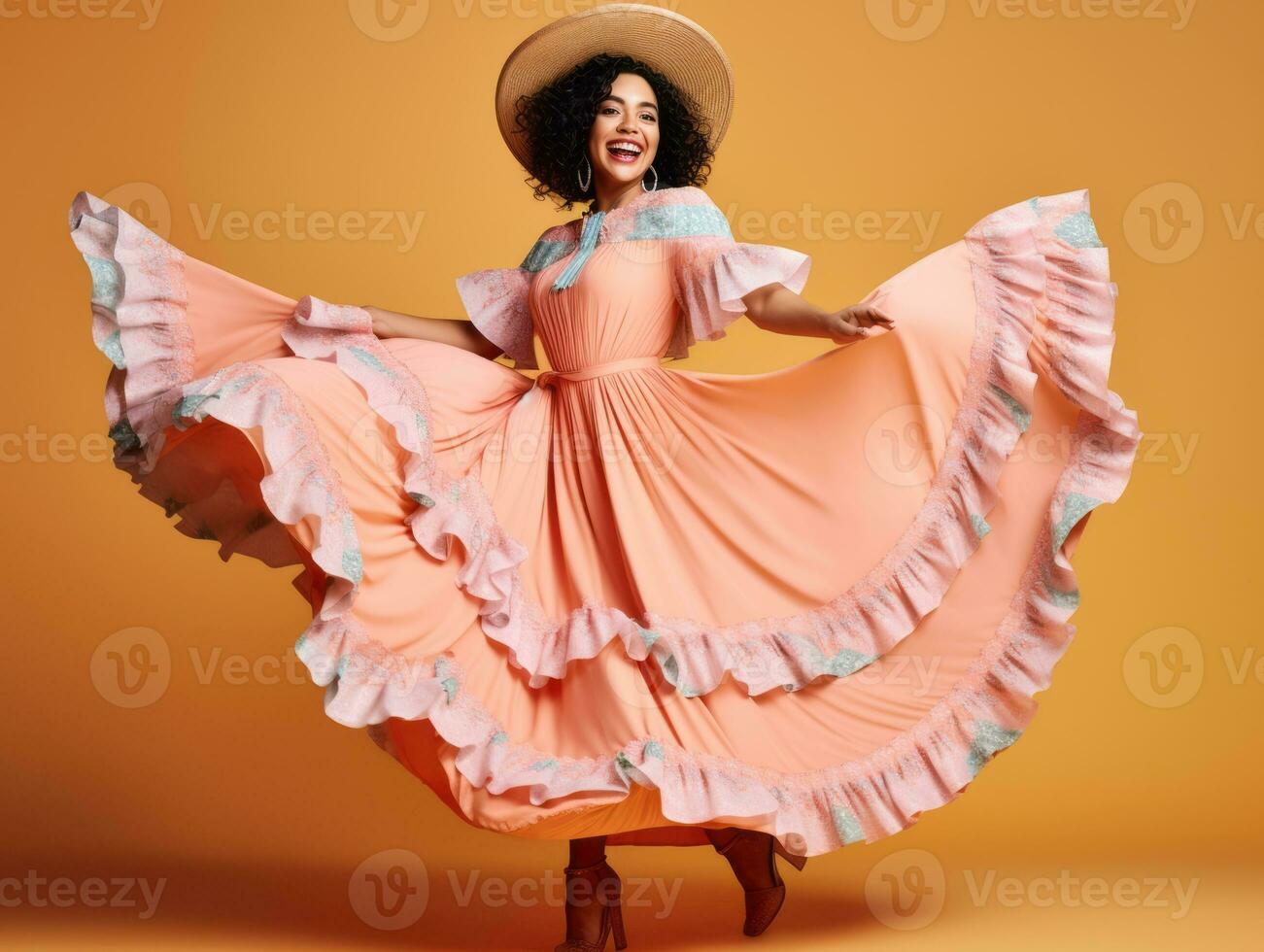 40 year old mexican woman in playful pose on solid background AI Generative photo