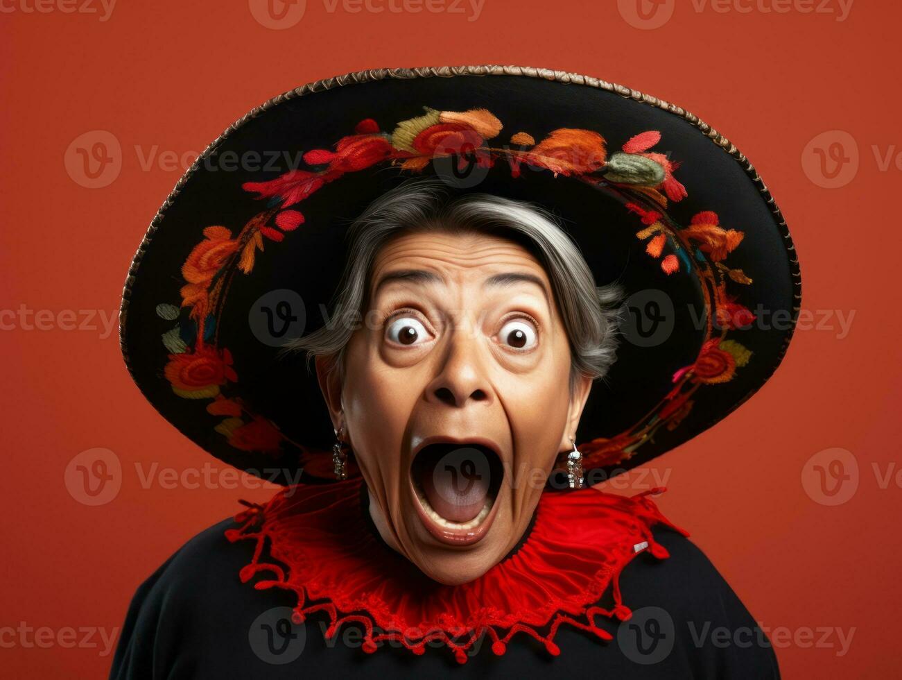 40 año antiguo mexicano mujer en juguetón actitud en sólido antecedentes ai generativo foto