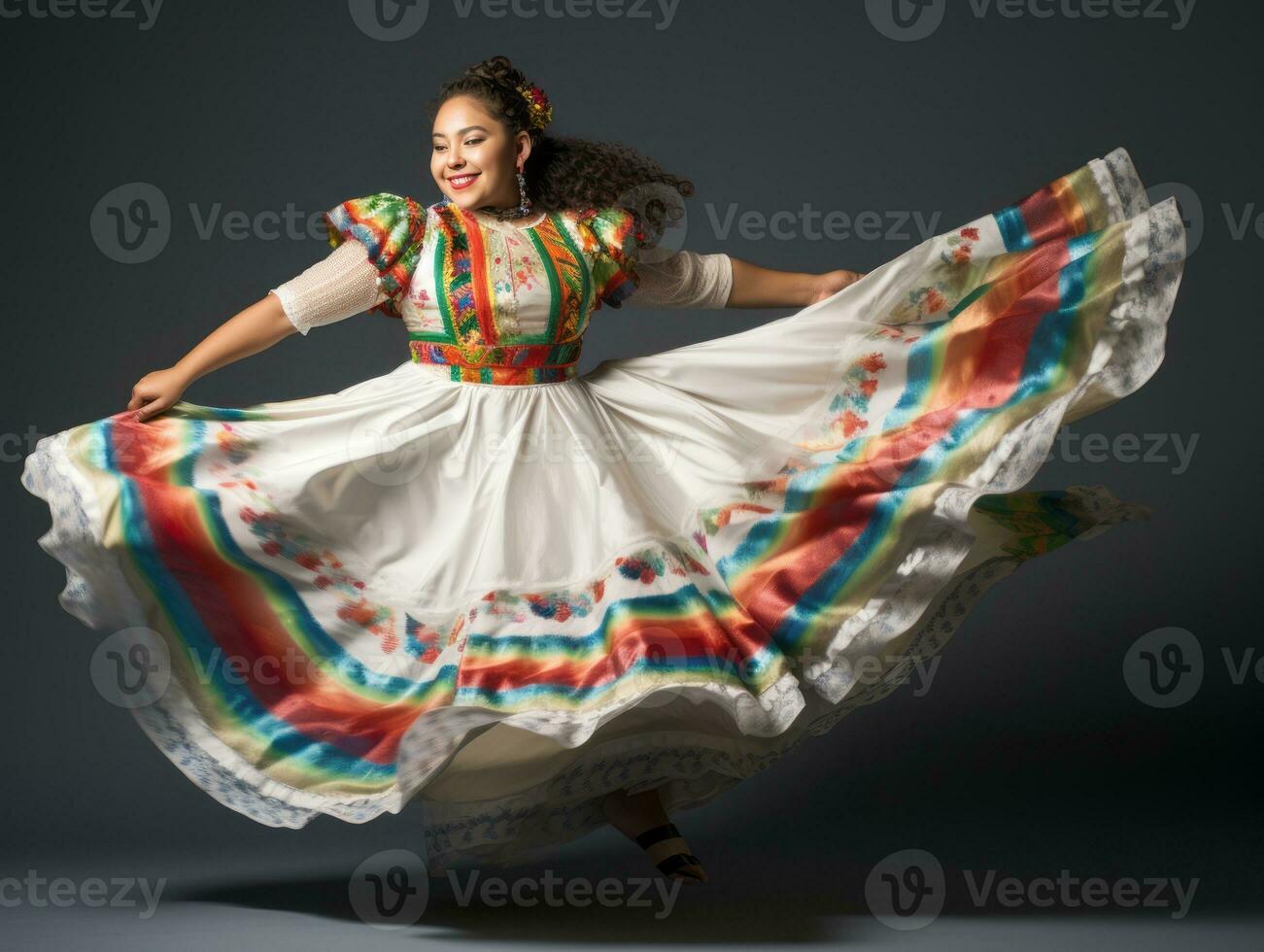 40 año antiguo mexicano mujer en juguetón actitud en sólido antecedentes ai generativo foto