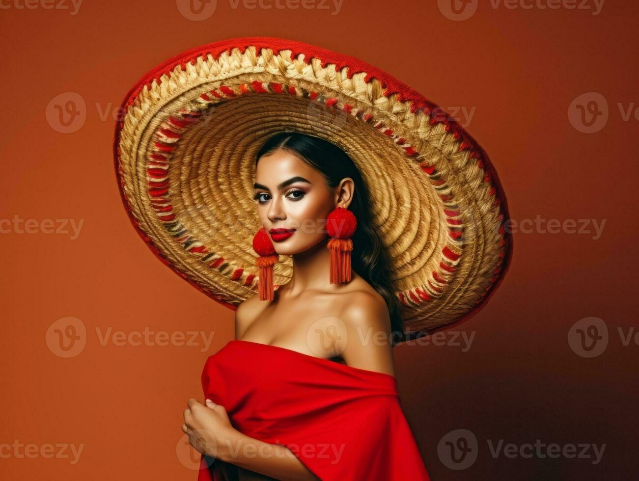 40 year old mexican woman in playful pose on solid background AI Generative photo