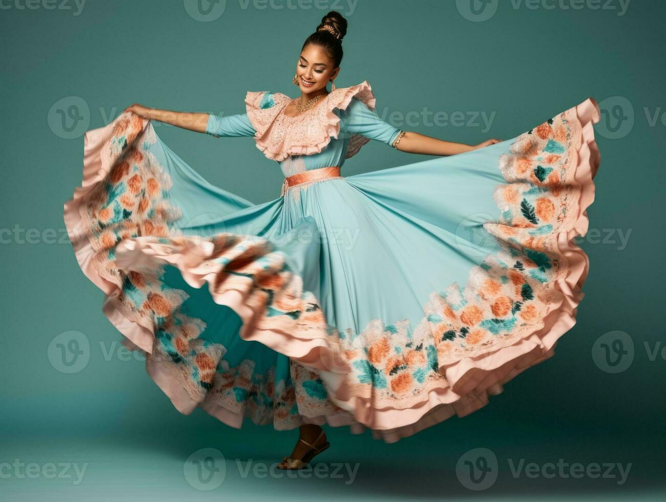 40 year old mexican woman in playful pose on solid background AI Generative photo
