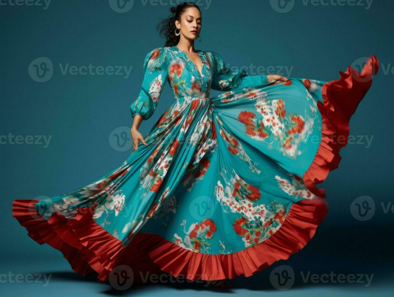 40 year old mexican woman in playful pose on solid background AI Generative photo