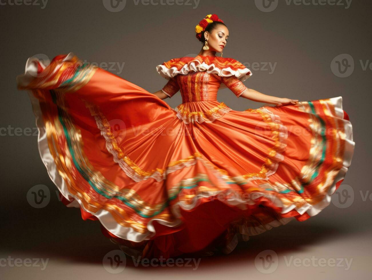 40 año antiguo mexicano mujer en juguetón actitud en sólido antecedentes ai generativo foto