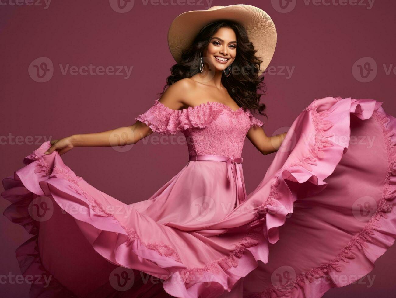 40 year old mexican woman in playful pose on solid background AI Generative photo
