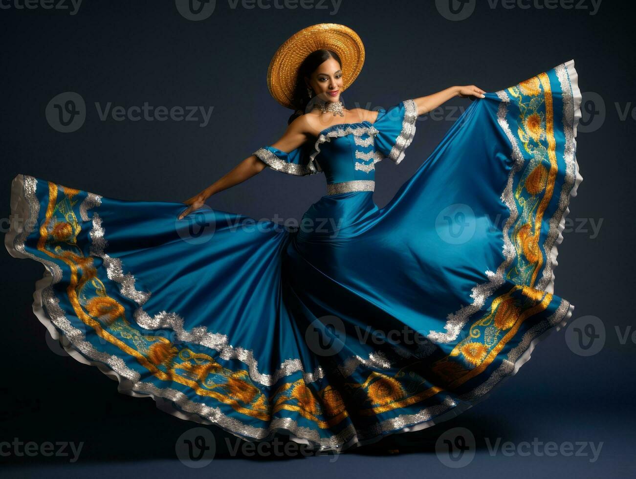40 year old mexican woman in playful pose on solid background AI Generative photo