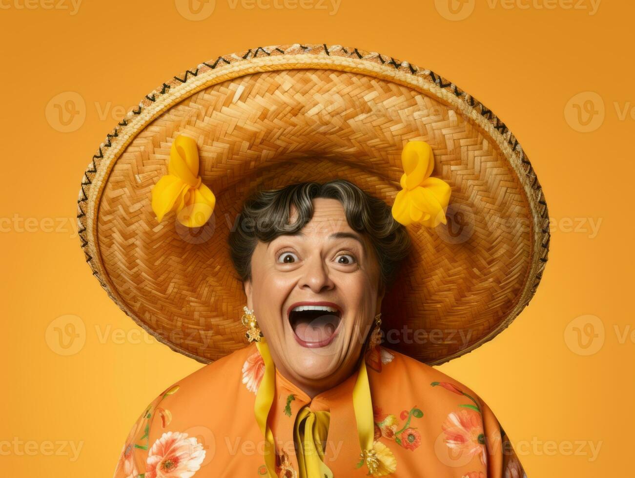 40 year old mexican woman in playful pose on solid background AI Generative photo