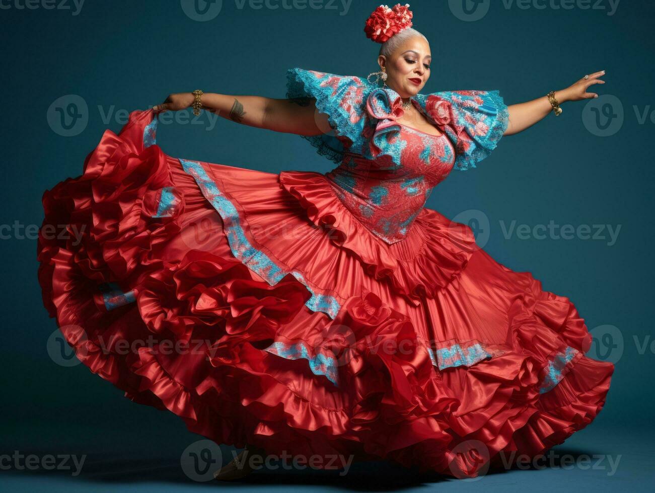 40 year old mexican woman in playful pose on solid background AI Generative photo
