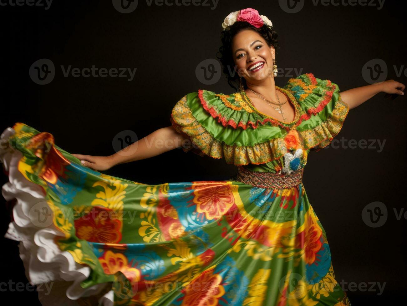 40 year old mexican woman in playful pose on solid background AI Generative photo